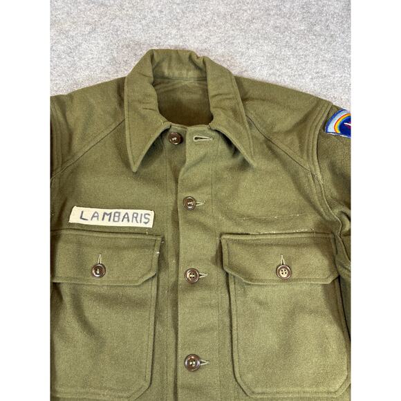 VINTAGE US Army Shirt Jacket Mens Medium Green Lambaris Field Military Uniform - Picture 4 of 6